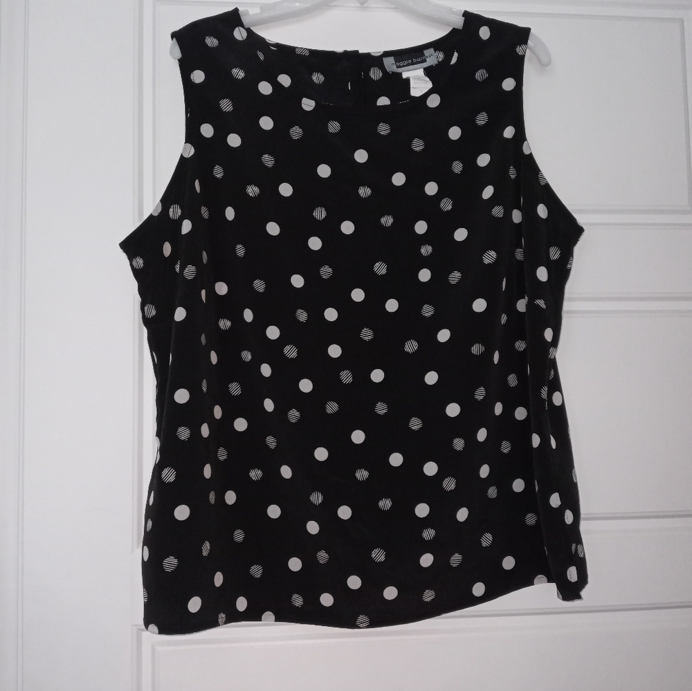 Maggie Barnes black and white polka dot sleeveless blouse shirt plus size 18